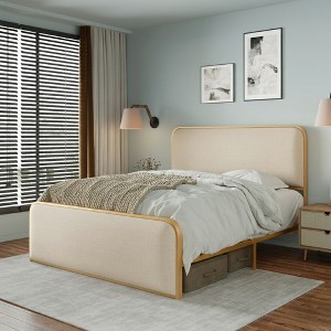 Whisen Queen Gold Modern Metal Bed Frame with Curved Upholstered ...