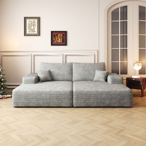 74.8" Modern Sofa bed With Dual sleeper, lounger for moviebonus room,Grey (Plush Corduroy Fabric) - 1 of 4