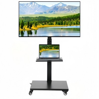 GustoWave Mobile TV Cart – Height-Adjustable Rolling Stand with Locking Casters for 32-75 inch TVs, Swivel/Tilt Base & Open Shelf