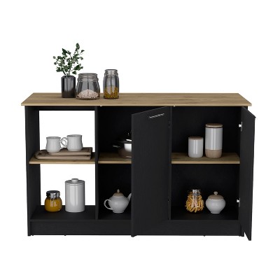 Vynxaria  Kitchen Island with Spacious Top, Double Door Cabinet & Open Shelves
