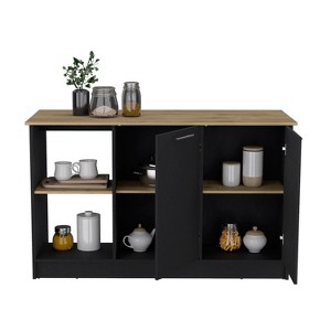 Vynxaria  Kitchen Island with Spacious Top, Double Door Cabinet & Open Shelves - 1 of 4