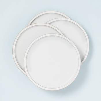 4pk Modern Rim Stoneware Dinner Plate Set Matte Sour Cream - Hearth & Hand™ with Magnolia