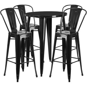 Emma and Oliver Commercial Grade 30" Round Metal Indoor-Outdoor Bar Table Set with 4 Cafe Stools - 1 of 4