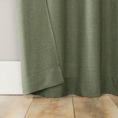 Moss Green Heathered Texture Tab Top Light-Filtering Curtain Panel, 40" x 95"