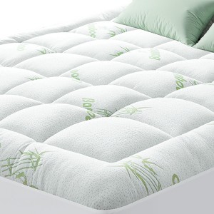 Itopfox Ultra-Soft Cooling Mattress Topper - Thick Bamboo-Viscose Pillow Top Pad, Breathable Fluffy Soft Cover with Deep Pocket, Green - 1 of 4