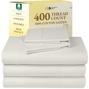 Cotton Sheets Set - Softest 400 Thread Count Bed Sheets, 100% Cotton Sateen, Cooling, Deep Pocket by California Design Den - 1 of 4
