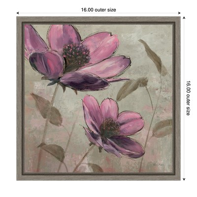 Plum Floral II Purple Canvas Print with Gray Frame