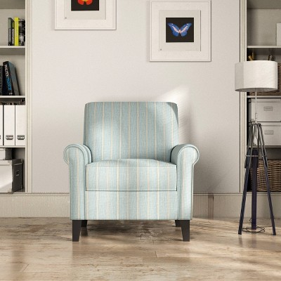 Janet Rolled Armchair Stripe Print Turquoise - Handy Living: Squared Tight Back, Box Seat, No Tools Assembly