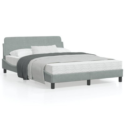 vidaXL Velvet Double Bed Frame with Headboard in Light Gray - Plywood Slats for Stability