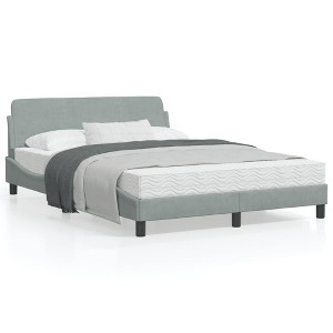 vidaXL Velvet Double Bed Frame with Headboard in Light Gray - Plywood Slats for Stability - 1 of 4