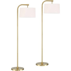360 Lighting Serra Modern 64" Tall Standing Floor Lamps Set of 2 Lights Curved Chairside Arc Foot Switch Offset Arm Metal Warm Gold Finish Living Room - 1 of 4