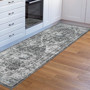 Washable Area Rugs, Floral Vintage Distressed Print Pattern Medallion Carpet, Rugs for Living Room Bedroom - 1 of 4