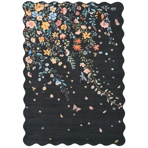 Washable Floral Living Room Rugs, Modern Farmhouse Butterflies Print Botanical Carpet for Bedroom, Soft Non Slip Floor Cover for Girls Nursery Room - 1 of 4