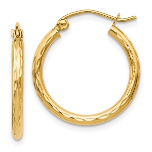 Black Bow Jewelry 2mm Textured Round Hoop Earrings in 14k Yellow Gold, 20mm (3/4 Inch) - 1 of 4