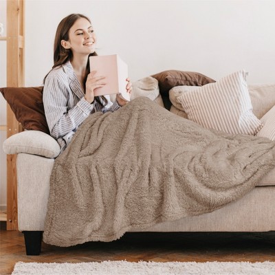 Cozy Sherpa Fleece Throw Blanket in Taupe - Lightweight & Machine Washable