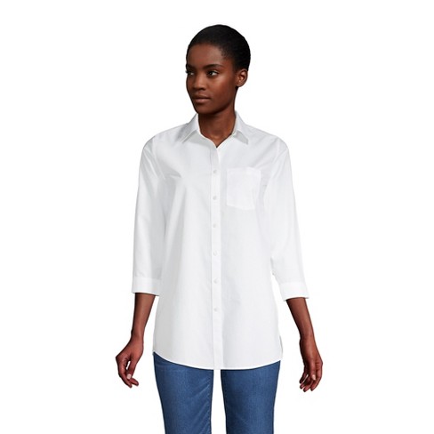 Lands' End Women's Wrinkle Free No Iron 3/4 Sleeve Tunic Top - 14 - White :  Target