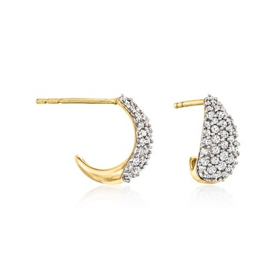 Ross-Simons 0.50 ct. t.w. Pave Diamond C-Hoop Earrings in 18kt Gold Over Sterling