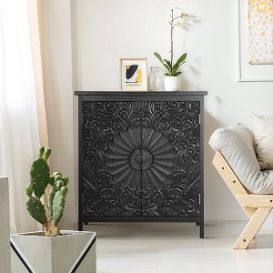 Captiva Designs Accent Farmhouse Carved Floral Buffet Cabinet with Doors for Living Room - 1 of 4