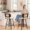QingMoon Swivel Bar Stools Set of 2, 26" Counter Height Chairs, Faux Leather Upholstered Barstools with Walnut Back for Kitchen Island - 2 of 4