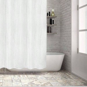 White Waffle Shower Curtain Luxury Hotel Thick Heavy Cotton 72x 72 Inches Bathroom Decor Soft Absorbent Waterproof - 1 of 4