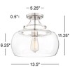 Franklin Iron Works Charleston Modern Industrial Ceiling Light Semi Flush Mount Fixture 13 1/2" Wide Brushed Nickel LED Clear Glass Shade for Bedroom - 4 of 4