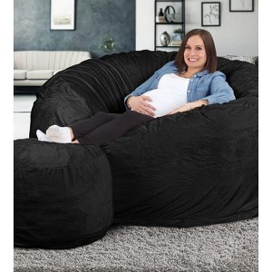 Ultimate Sack 6000 6 Foot Pre Filled Fur Covered Bean Bag Chair with Durable Zipper, Double Stitching, and Washable and Removable Cover, Charcoal - 1 of 4
