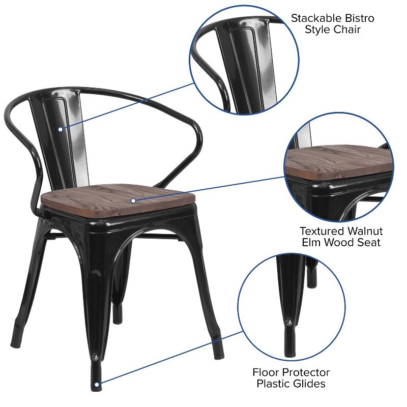 Emma and Oliver Metal Chair with Wood Seat and Arms, 3 of 11