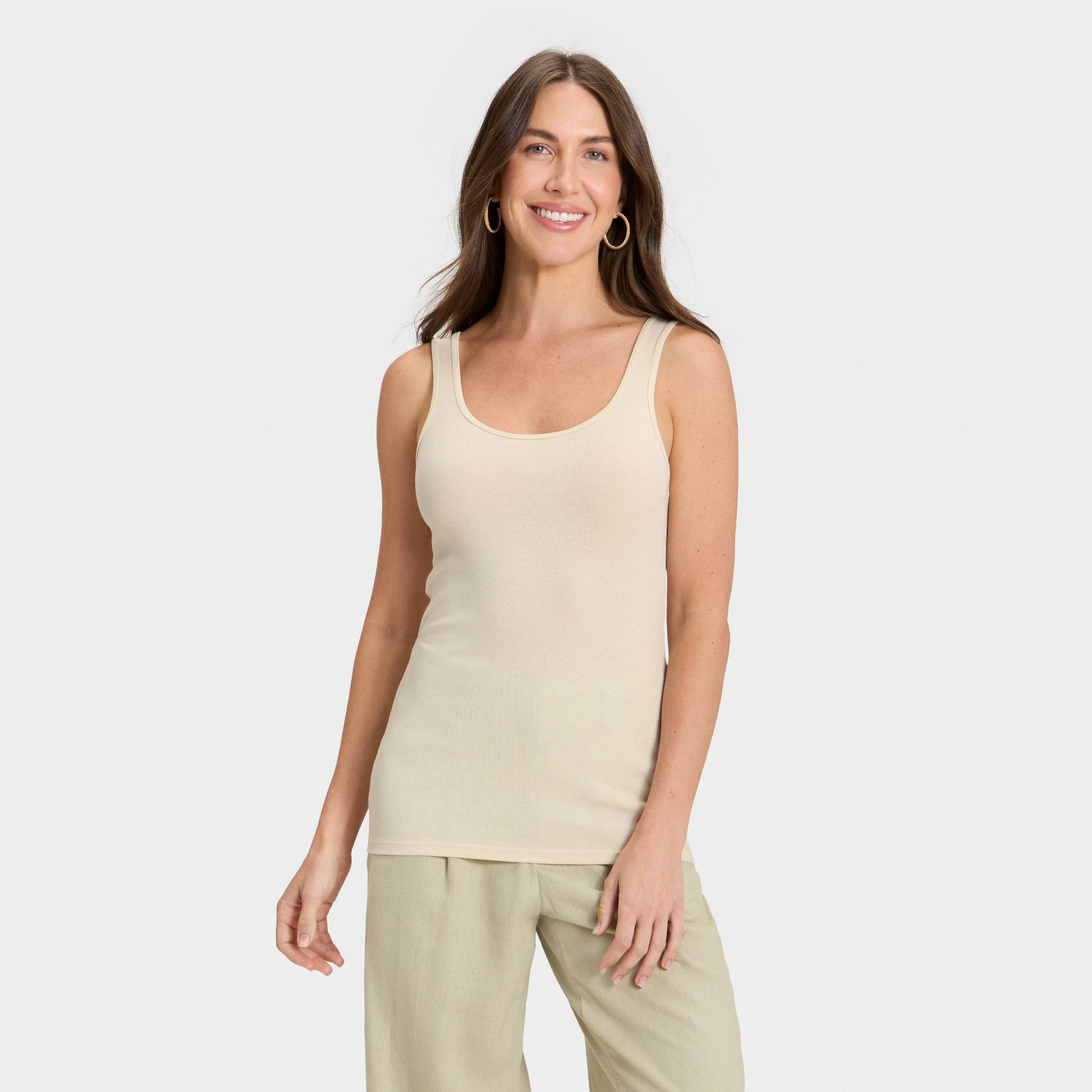 Women's Slim Fit Layered Tank Top - A New Day™ Cream M
