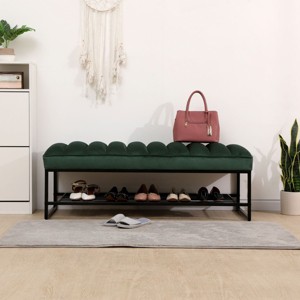 52"Entryway Bench With Shoe Rack,Shoe Storage Bench,Small Entryway Bench With Storage,Storage Bench Upholstered With Metal Shelf-Cuddlewood - 1 of 4