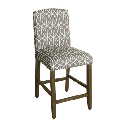 Fabric Upholste Wooden Counter Height Barstool with Trellis Pattern Cushioned Seat - Benzara