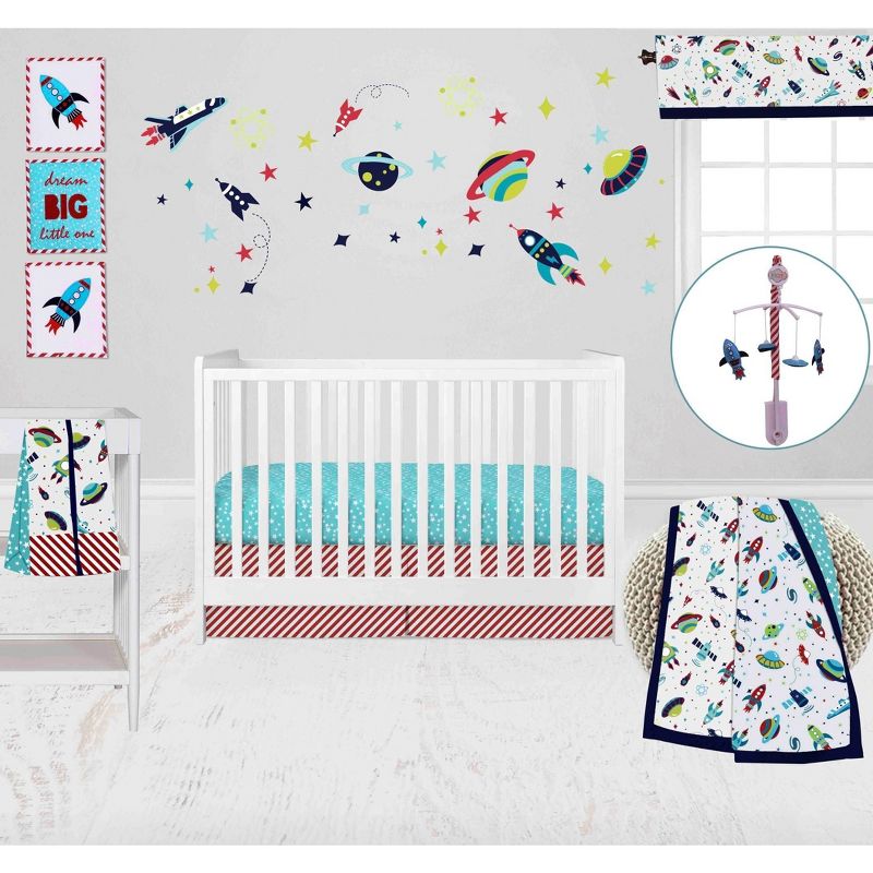 Bacati - Airspace Aqua Navy Green Red 10 pc Crib Bedding Set with 2 Crib Fitted Sheets, 1 of 12