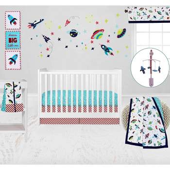 Bacati - Airspace Aqua Navy Green Red 10 pc Crib Bedding Set with 2 Crib Fitted Sheets