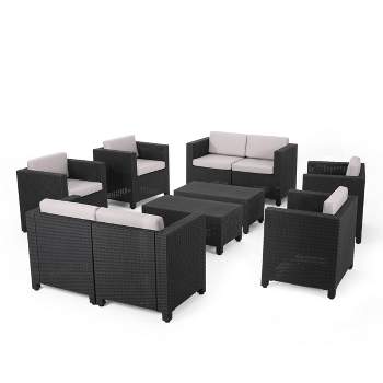 Waverly 8pc Faux Wicker Chat Set - Dark Gray/Gray - Christopher Knight Home