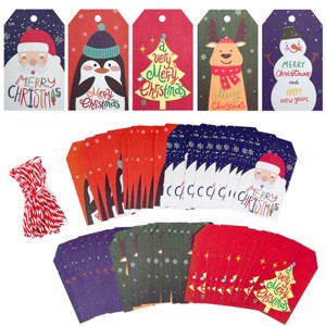 Wrapables Christmas Holiday Gift Tags/Kraft Paper Hang Tags for Gift-Wrapping, Labeling, Package Decoration, (50pcs), Holiday Cheer - 1 of 4