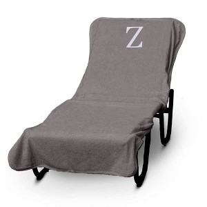 BC BARE COTTON Luxury Hotel & Spa Monogrammed Pool Chaise Lounge Cover, Standard Size 90" X 29" - Gray - Silver Block - 1 of 4
