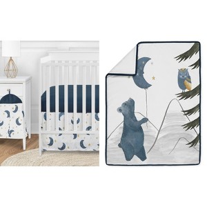 Sweet Jojo Designs Boy or Girl Gender Neutral Unisex Baby Crib Bedding Set - Bear and Moon Blue and Gold 4pc - 1 of 4