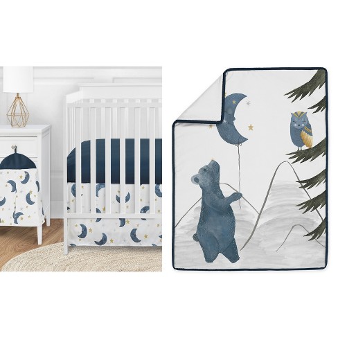 Sweet Jojo Designs Boy Or Girl Gender Neutral Unisex Baby Crib Bedding Set Bear And Moon Blue And Gold 4pc Target