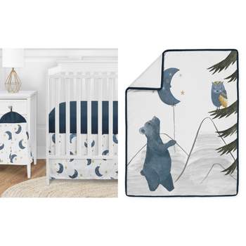Sweet Jojo Designs Boy or Girl Gender Neutral Unisex Baby Crib Bedding Set - Bear and Moon Blue and Gold 4pc