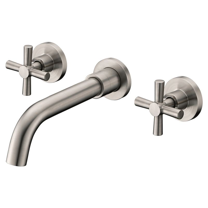 Sumerain Wall Mount Bathroom Faucet Brushed Nickel, Cross Handles and Brass Rough-in Valve Included, 1 of 10