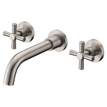 Sumerain Wall Mount Bathroom Faucet Brushed Nickel, Cross Handles and Brass Rough-in Valve Included