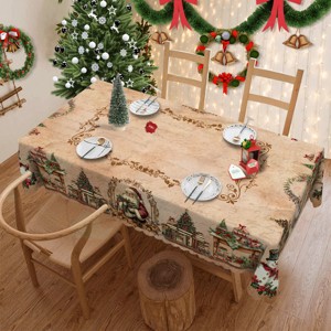 Christmas Tablecloth, Santa Claus and Christmas tree Stain-Resistant Table Cover for Dining Table Holiday Decor - 1 of 4