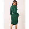 Seta T Women's Spring Fall Ruched V Neck Long Batwing Sleeve Midi Bodycon Cocktail Party Dress - 4 of 4