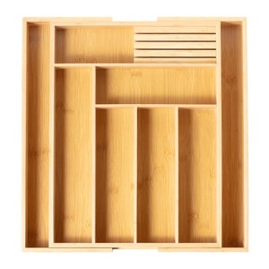 Expandable Bamboo Utensil Drawer Organizer, Wooden Utensil Tray, Non-Slip, Durable Cutlery Divider for Kitchen Flatware & Utensils - 1 of 4