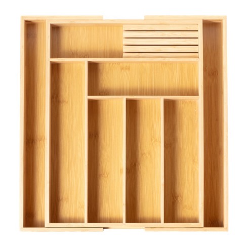 Expandable Bamboo Utensil Drawer Organizer, Wooden Utensil Tray, Non-Slip, Durable Cutlery Divider for Kitchen Flatware & Utensils - image 1 of 4