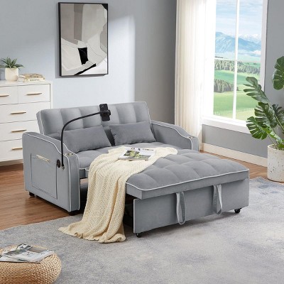 Streamdale Versatile Foldable Sofa Bed in 3 Lengths, Modern Velvet Pull-Out Bed with USB Port (Grey)