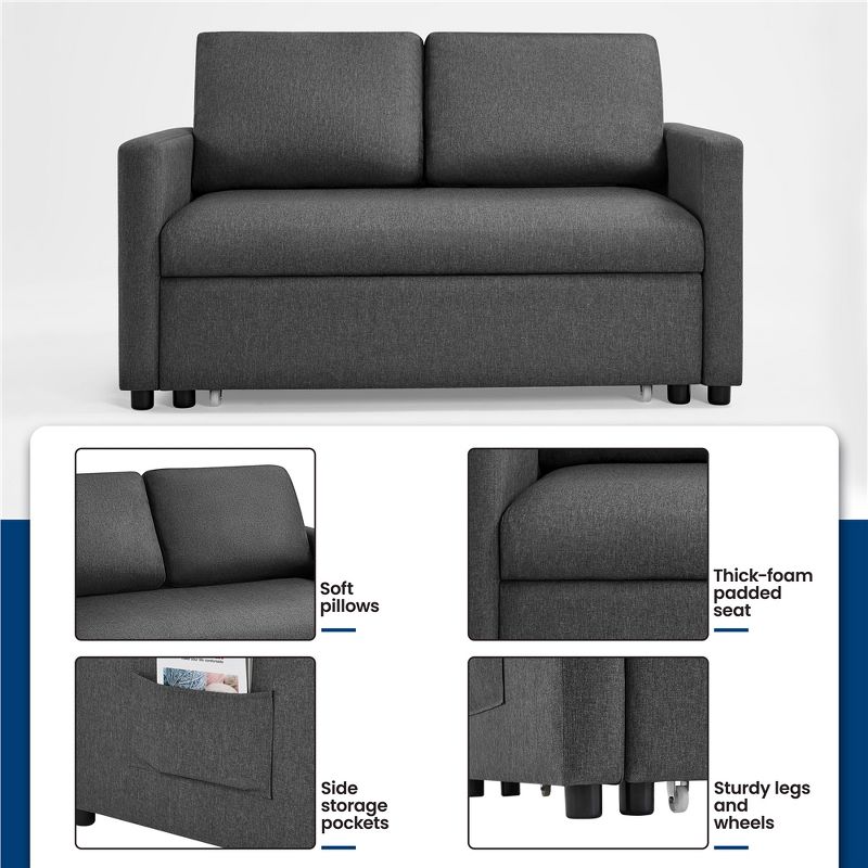 Yaheetech Convertible Sofa Loveseat with Pull-out Trundle Lounge-Dark Gray, 4 of 10