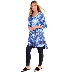 Roaman's Women's Plus Size French Terry Hoodie Tunic Sweatshirt - 1 of 4