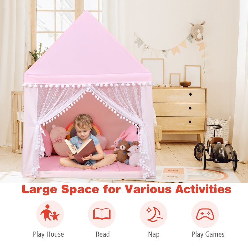 Costway Kids Play Tent Large Playhouse Children Play Castle Fairy Tent Gift w/ Mat Pink\Blue, 4 of 11