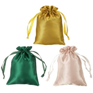 Unique Bargains Smooth Soft Wedding Christmas Satin Bags with Drawstring 3 Pcs - 1 of 4