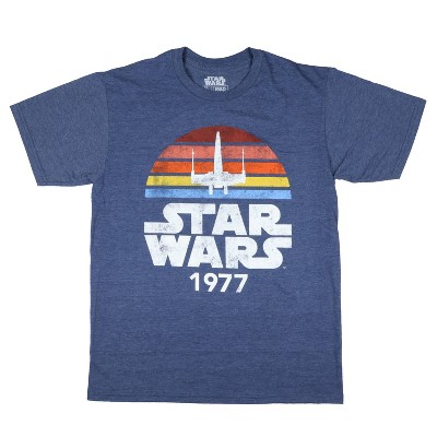 Seven Times Six Star Wars 1977 T-Shirt Men's Distressed Logo Rainbow X-Wing Tee Blue